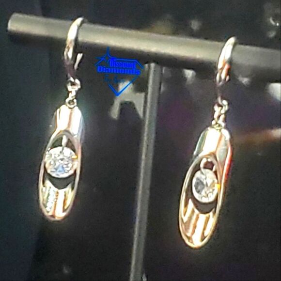 Round White Crystal Long Dangle Fishhook Earrings on 925 Silver - Picture 4 of 11